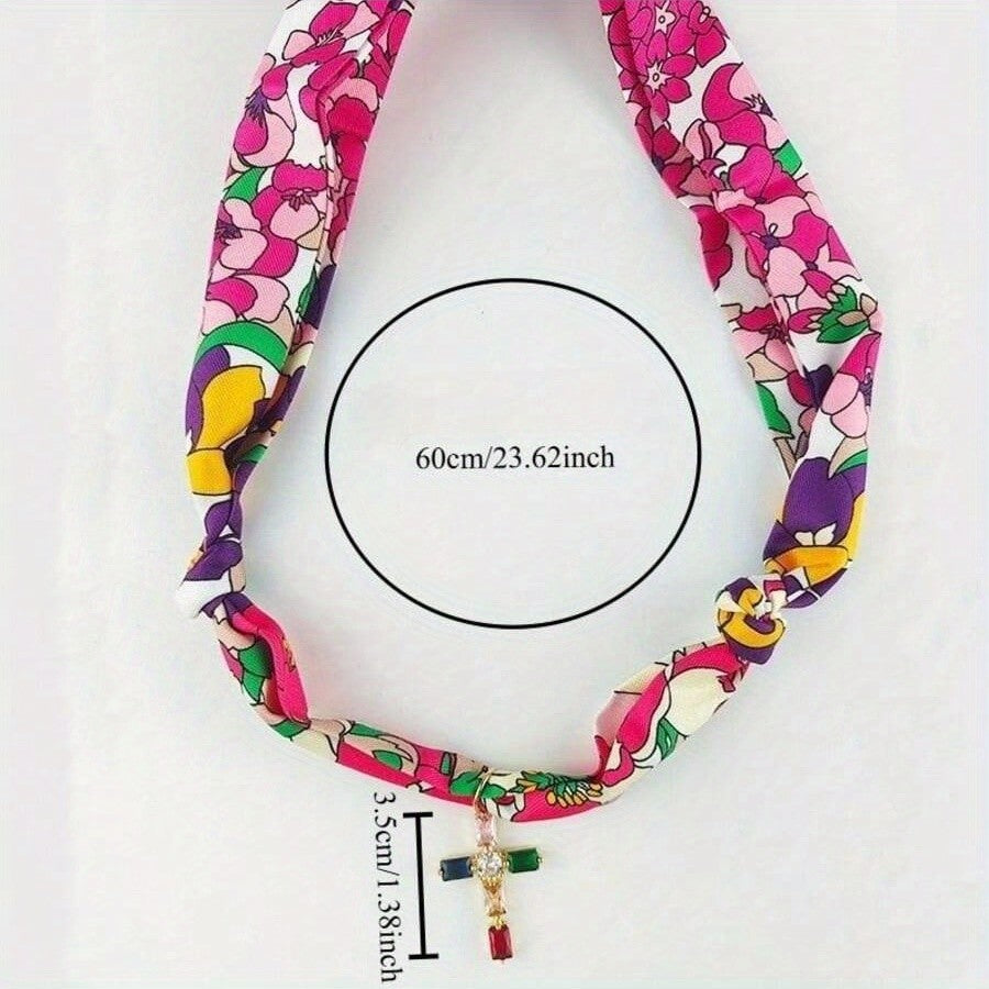Boho Floral Scarf Sun Pendant Necklace