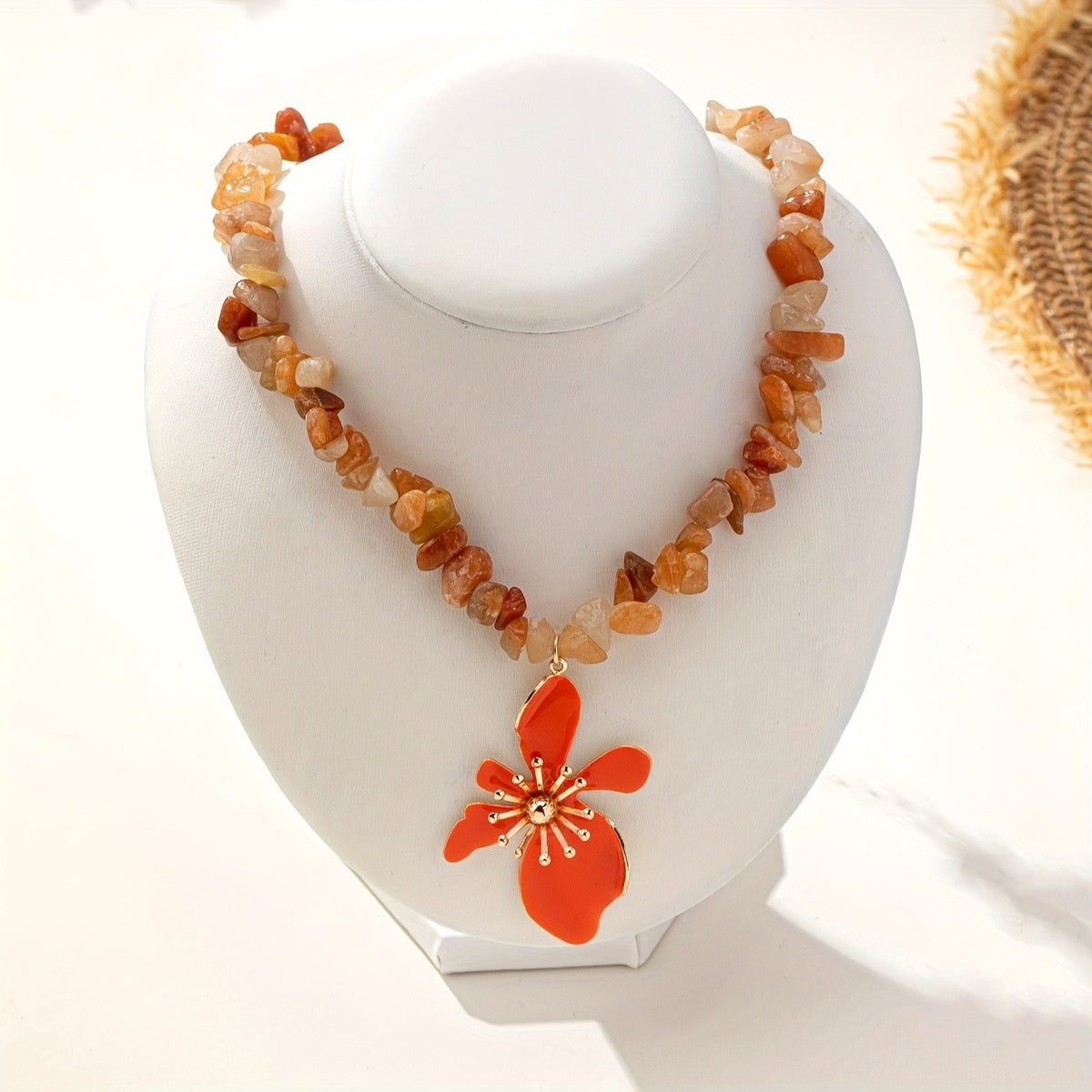 Boho Natural Stone Flower Necklace