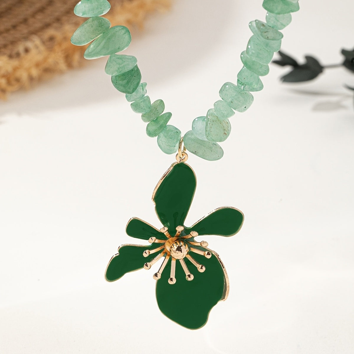 Boho Natural Stone Flower Necklace