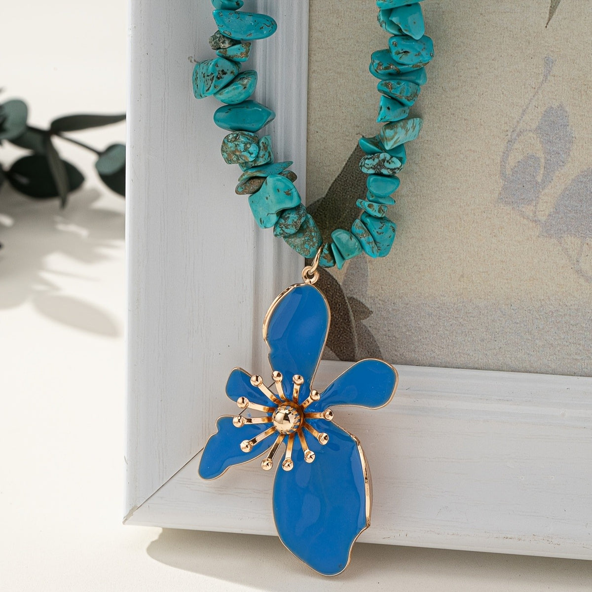 Boho Natural Stone Flower Necklace