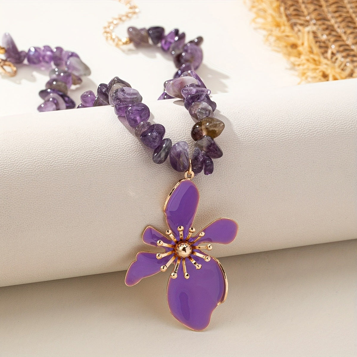 Boho Natural Stone Flower Necklace