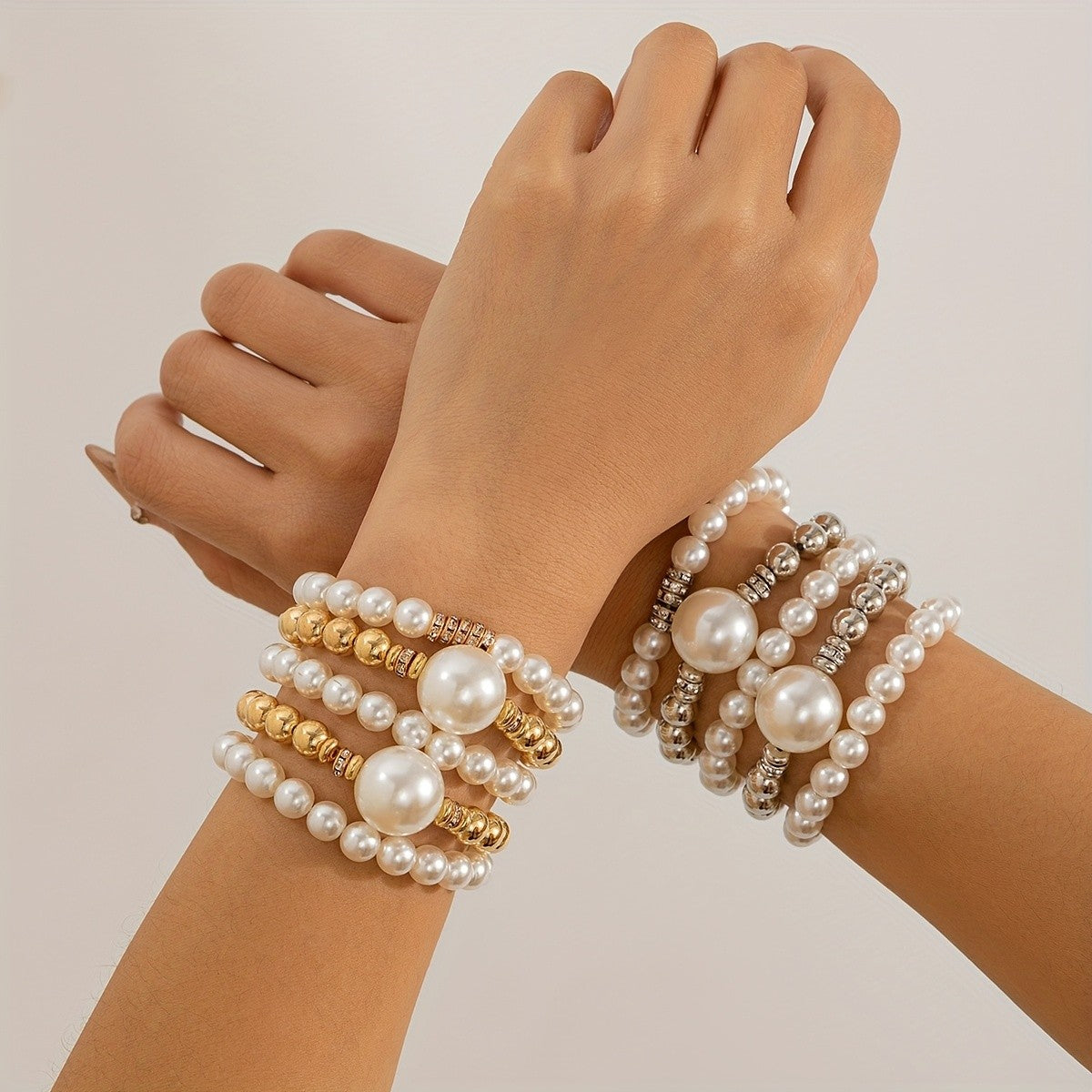 5pc Elegant Layered Pearl Bracelet Set