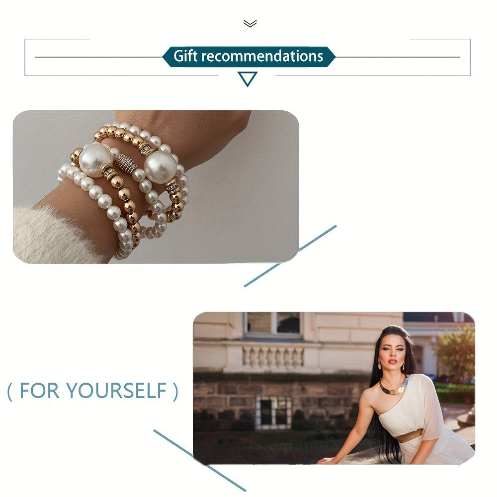5pc Elegant Layered Pearl Bracelet Set