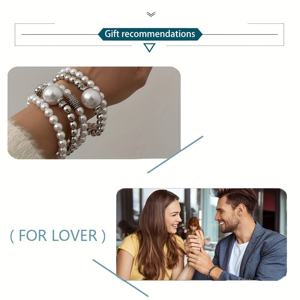 5pc Elegant Layered Pearl Bracelet Set