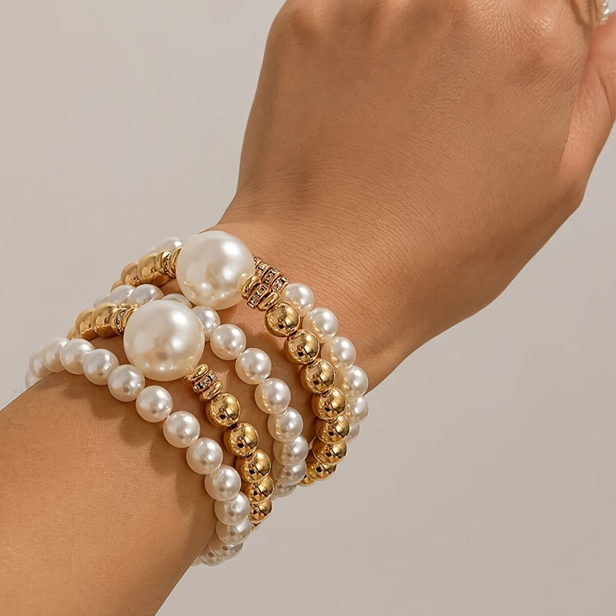 5pc Elegant Layered Pearl Bracelet Set