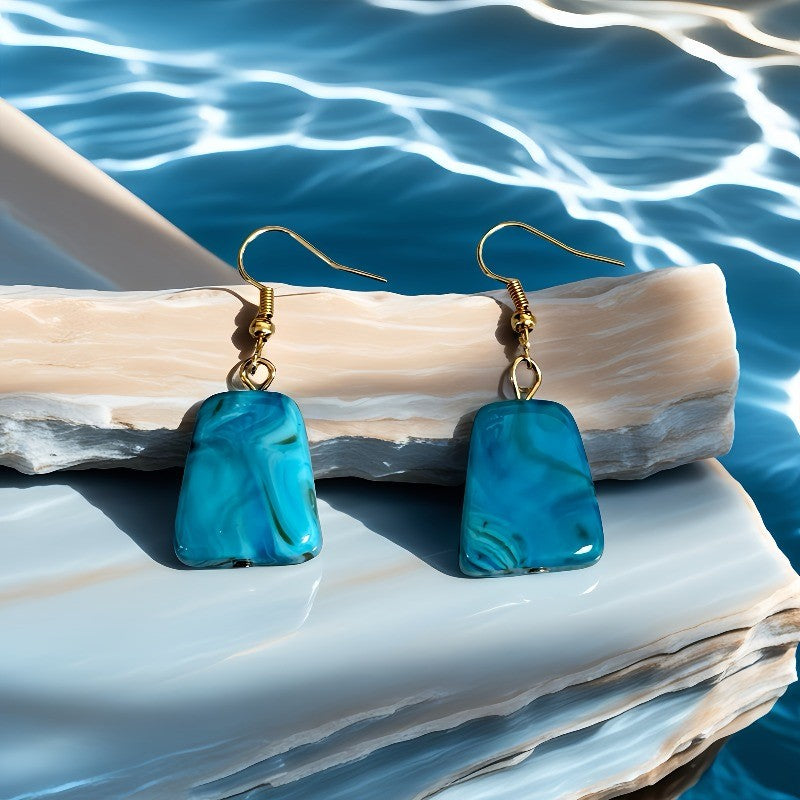 Boho Blue Marbled Resin Necklace & Earring Set