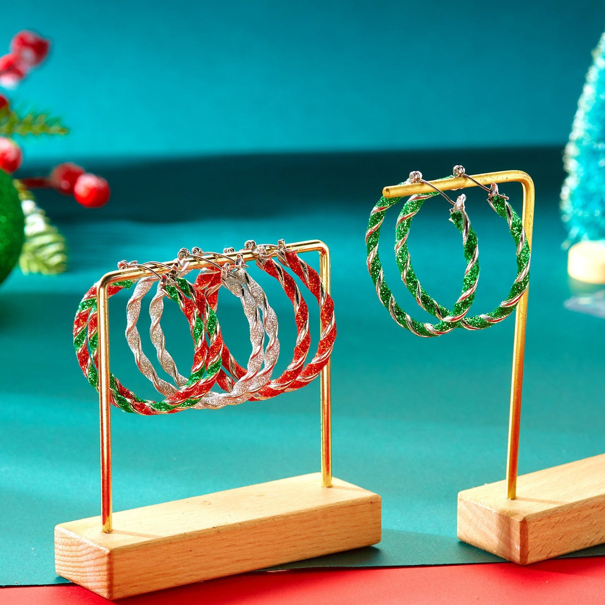 4pc Festive Twisted Hoop Earring Set