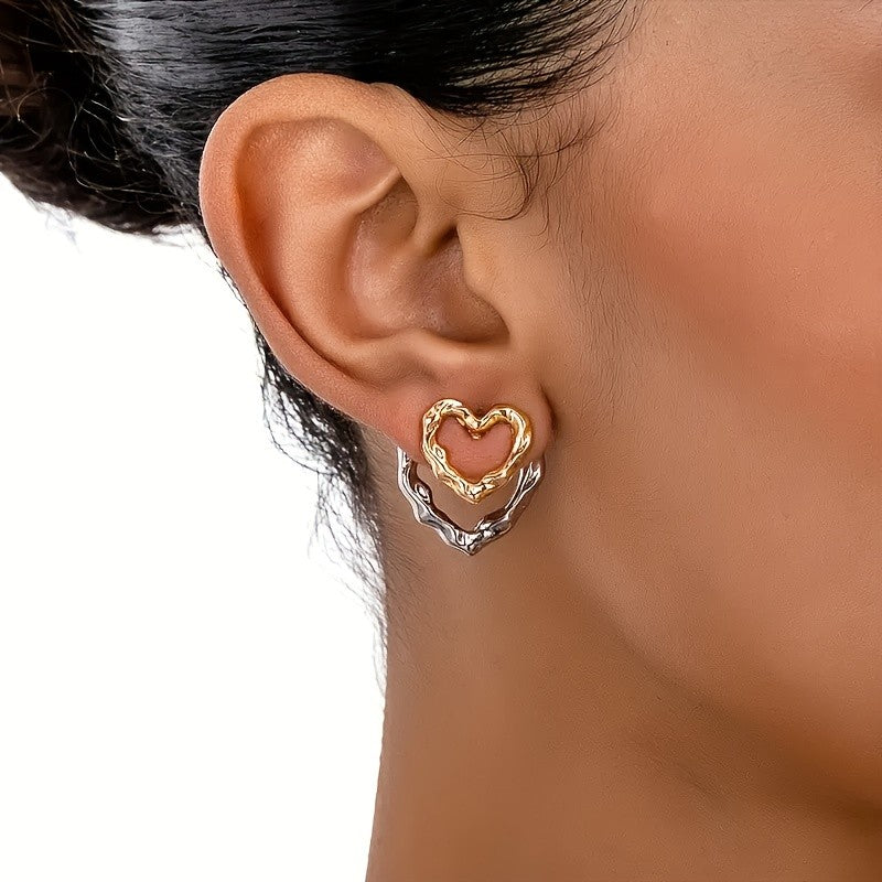 14k Elegant Two-Tone Heart Earrings