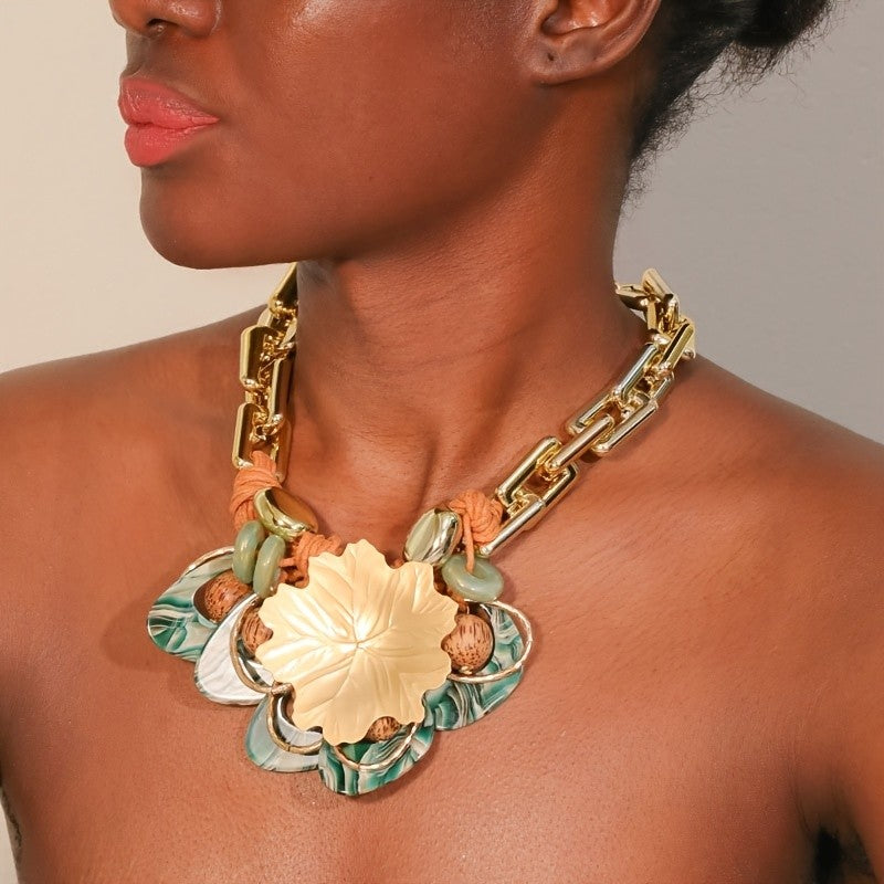 Boho Vintage Leaf Link Necklace