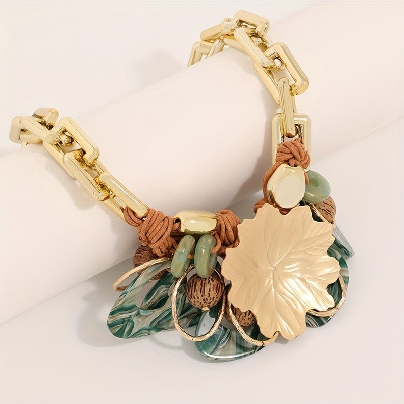 Boho Vintage Leaf Link Necklace