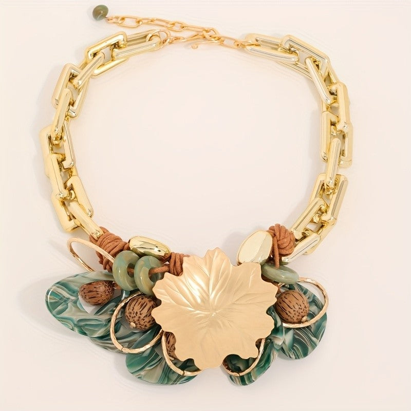 Boho Vintage Leaf Link Necklace