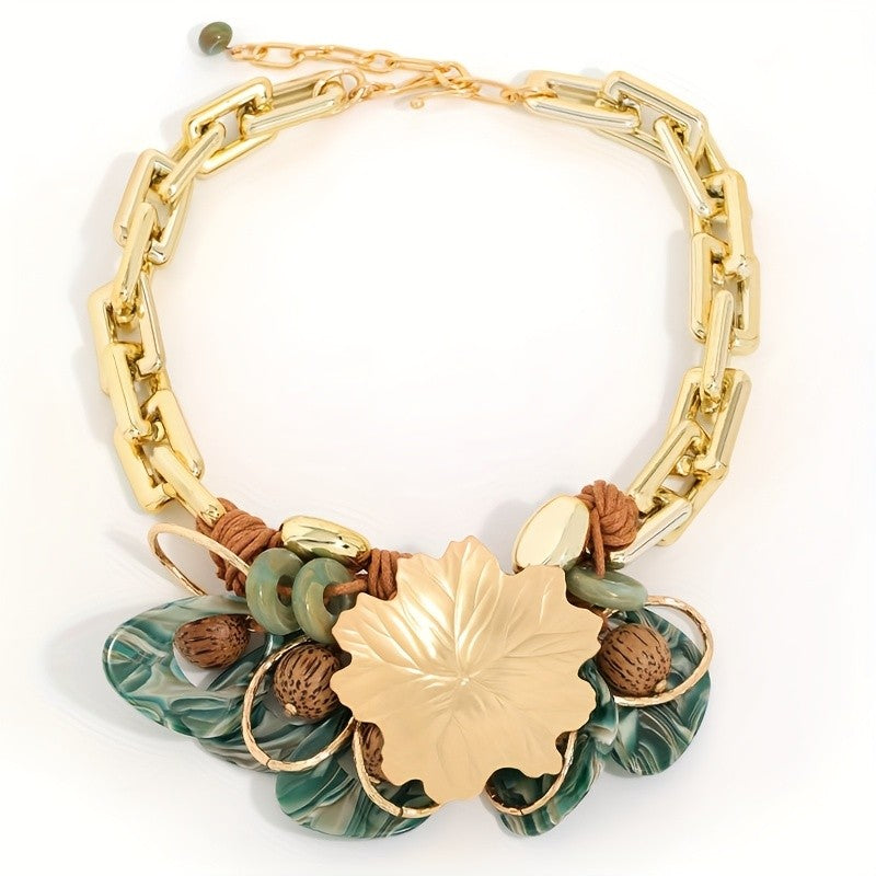 Boho Vintage Leaf Link Necklace