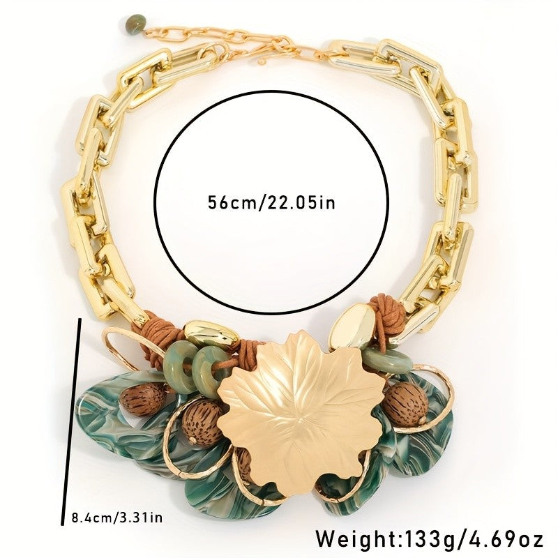 Boho Vintage Leaf Link Necklace