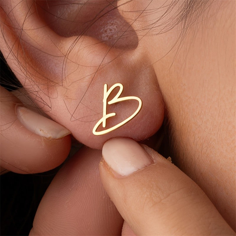 18k Dainty Initial Letter Stud Earrings
