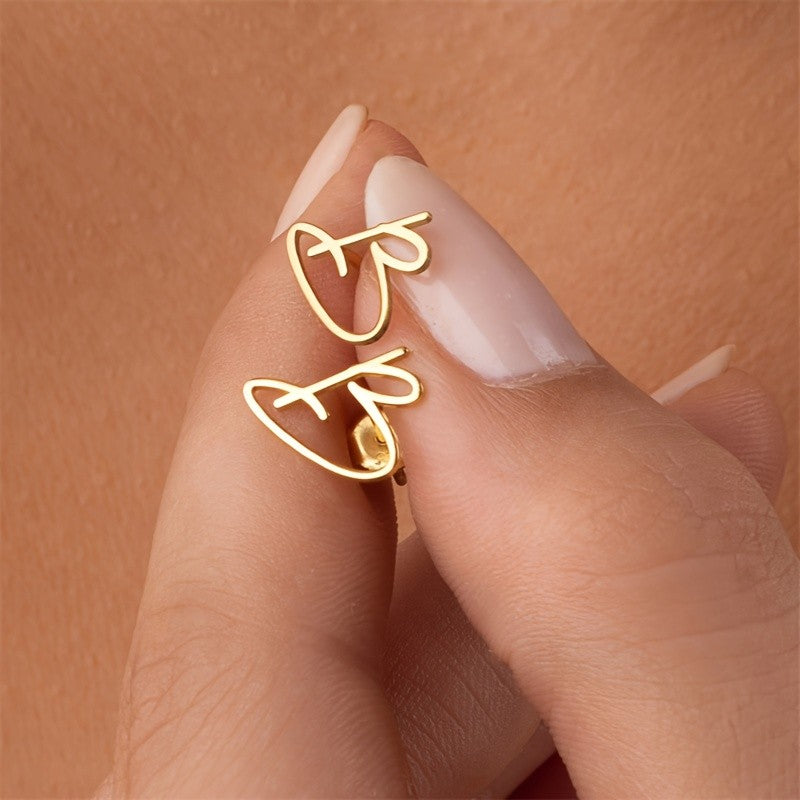 18k Dainty Initial Letter Stud Earrings