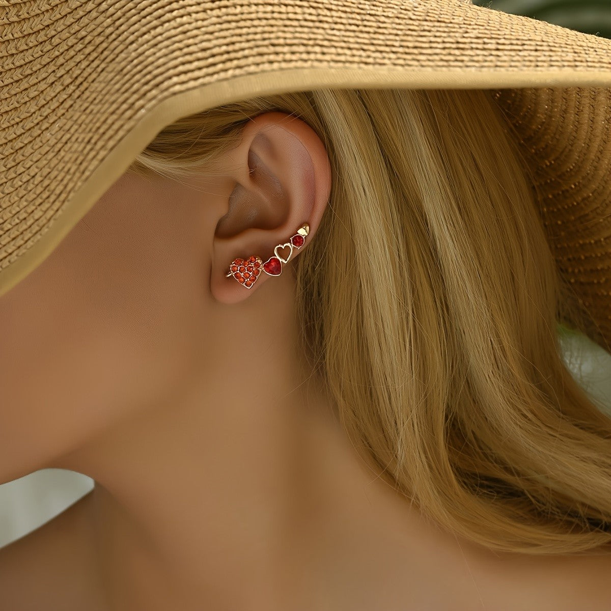 Elegant Red Heart Ear Cuff