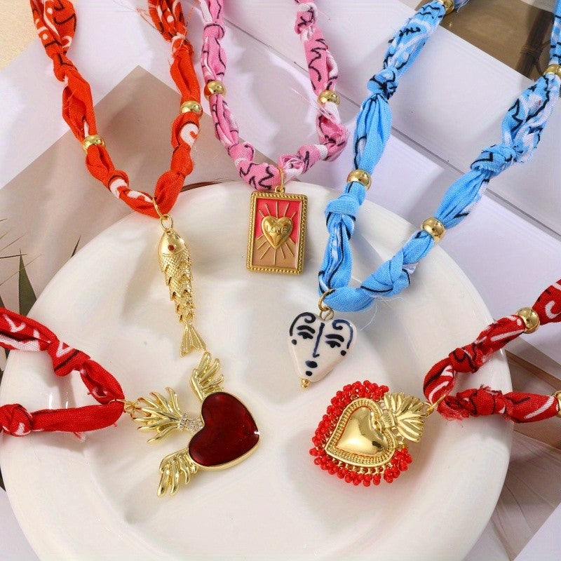 18k Boho Woven Heart Pendant Necklace