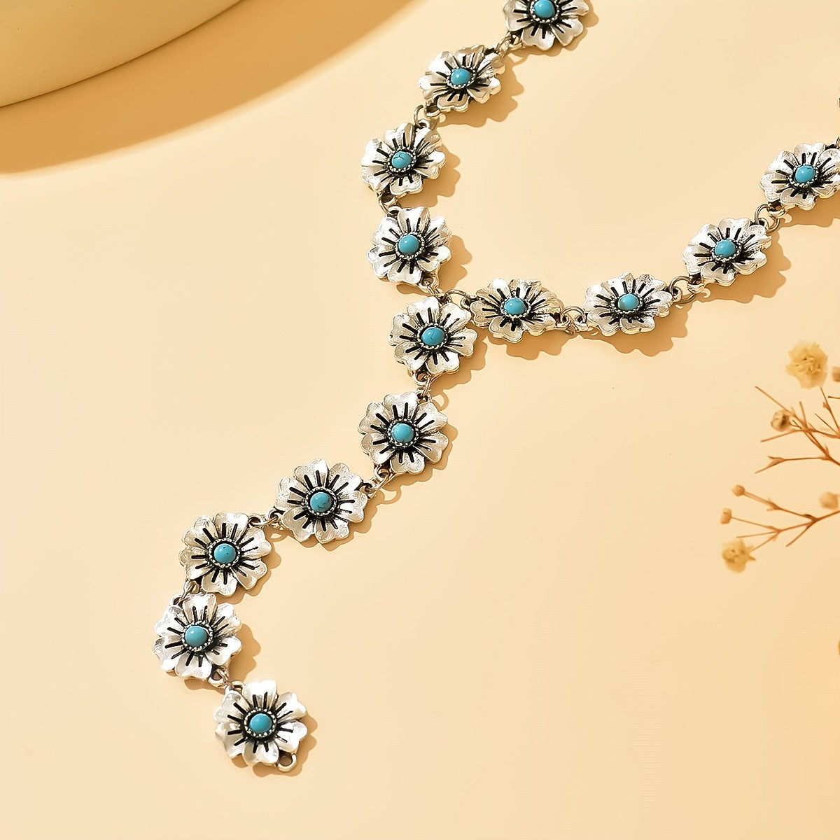 Boho Vintage Turquoise Flower Y-Necklace