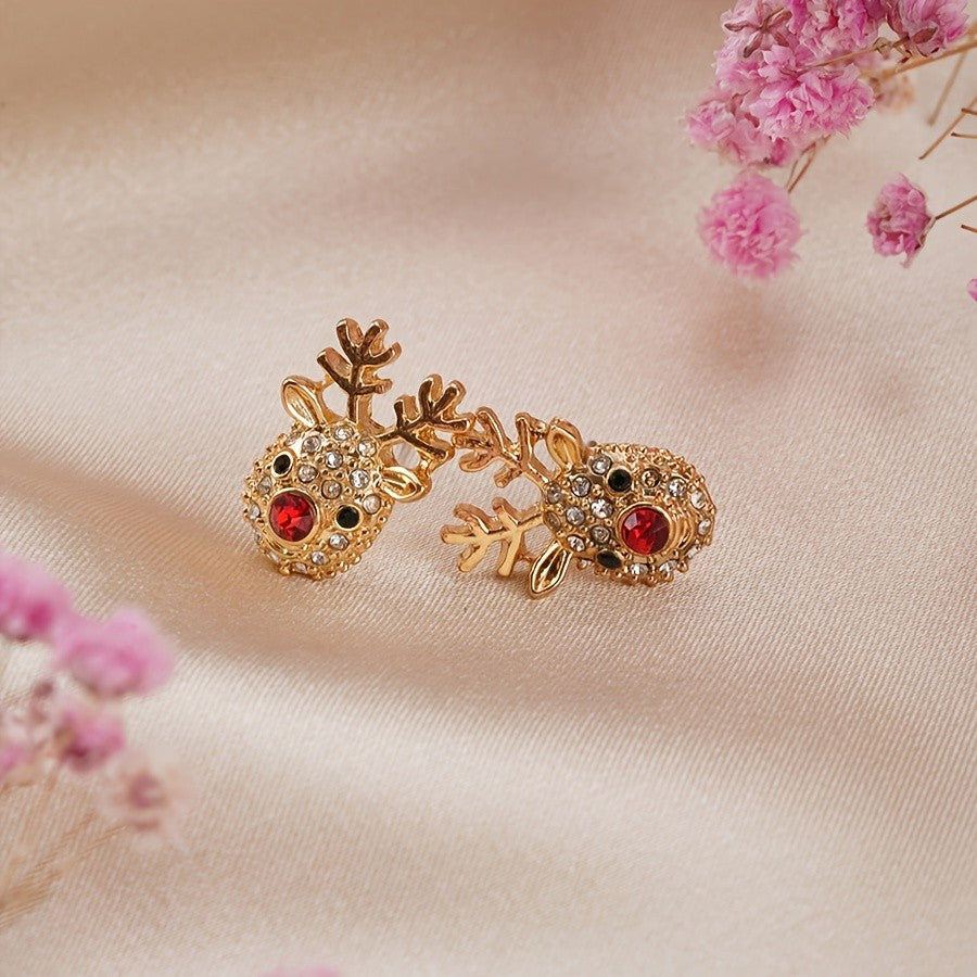Dainty Rhinestone Reindeer Stud Earrings