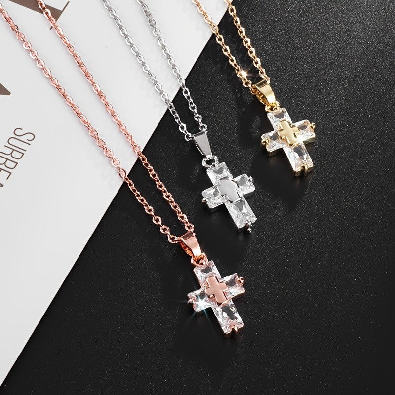 Elegant Zircon Cross Necklace