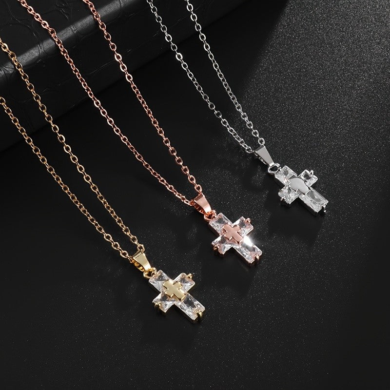Elegant Zircon Cross Necklace
