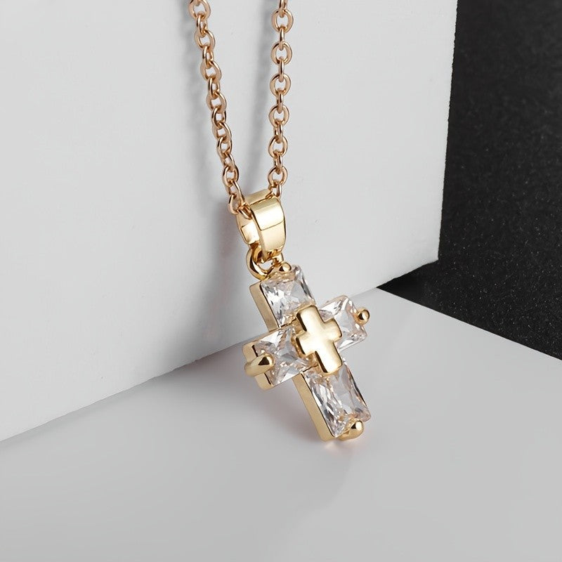 Elegant Zircon Cross Necklace