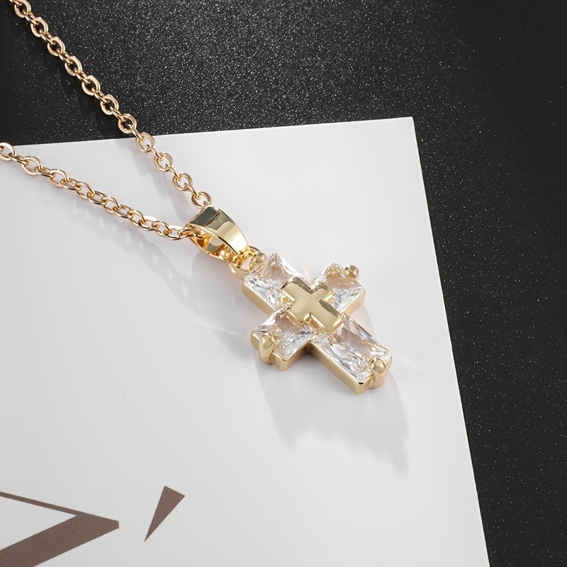 Elegant Zircon Cross Necklace