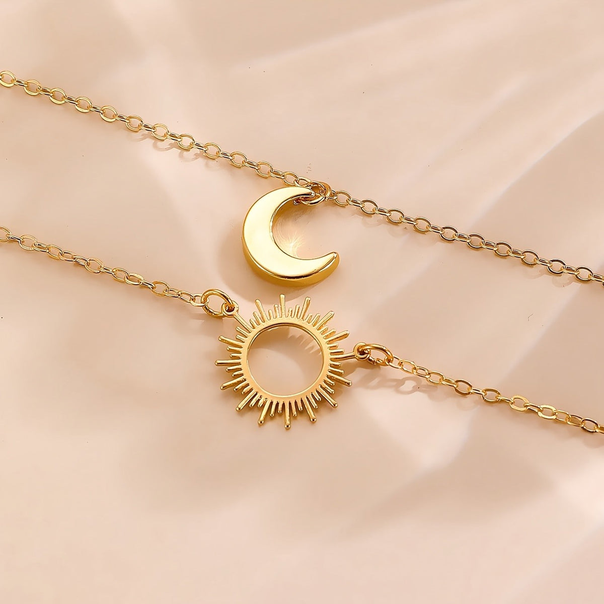 Dainty Sun Moon Layered Anklet