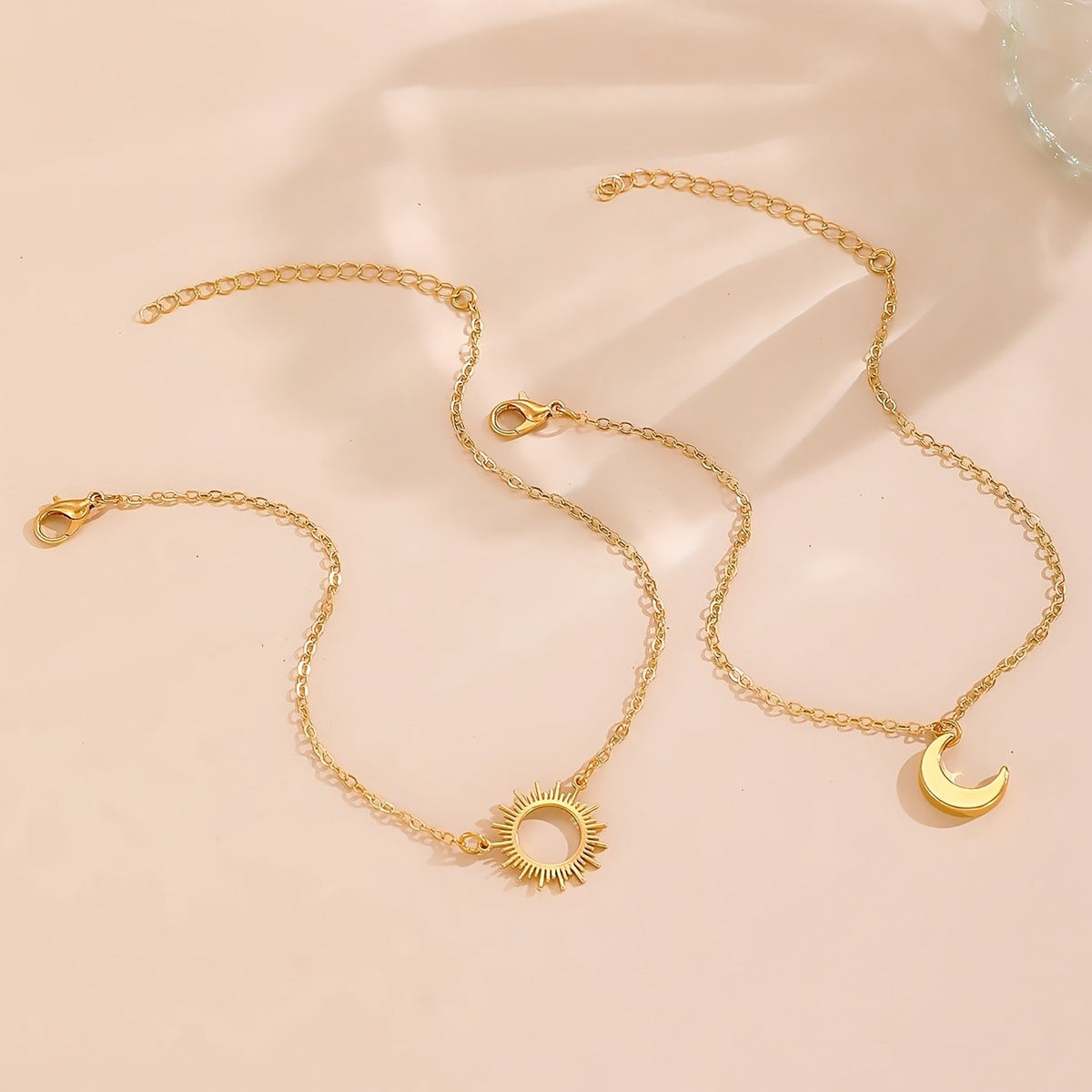 Dainty Sun Moon Layered Anklet
