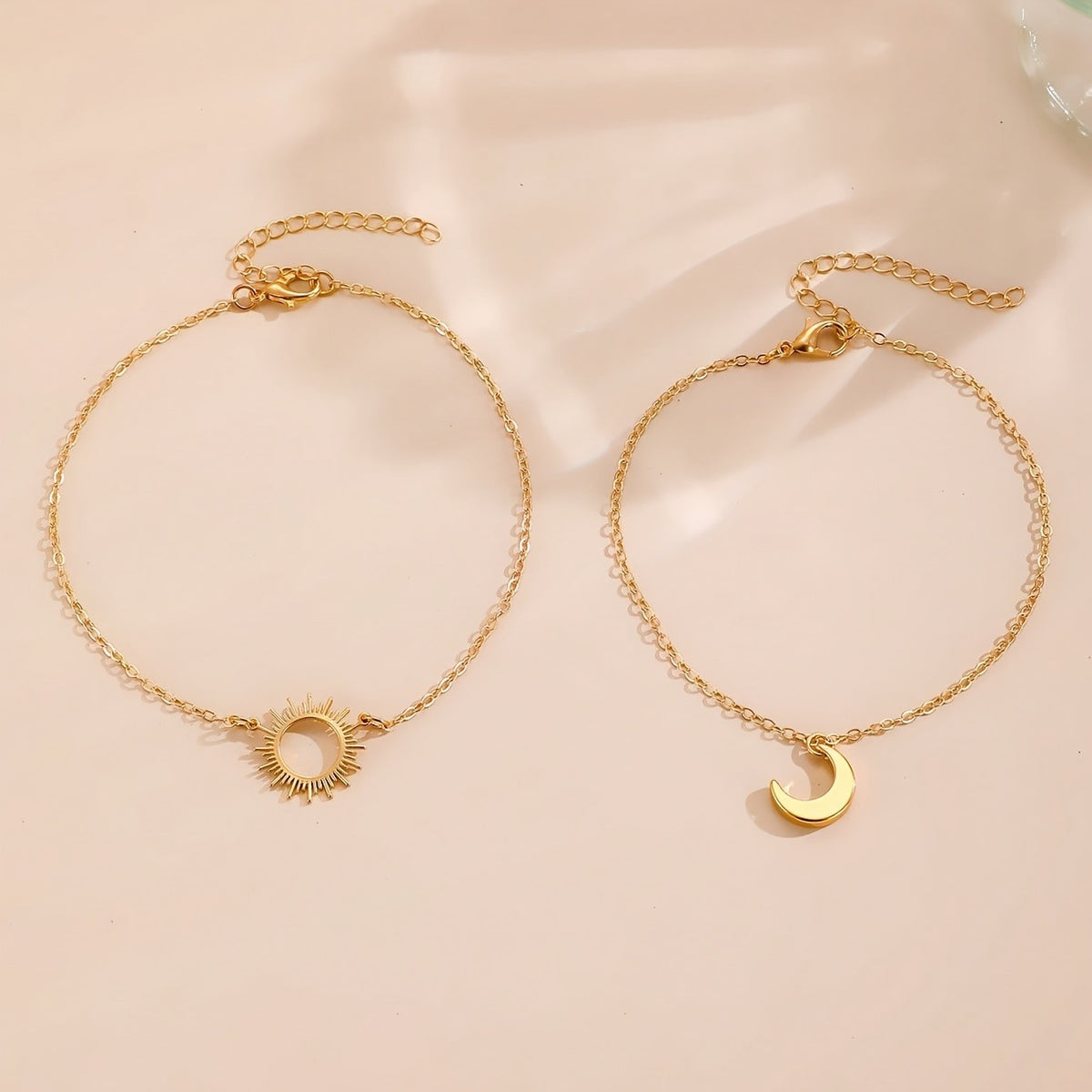 Dainty Sun Moon Layered Anklet