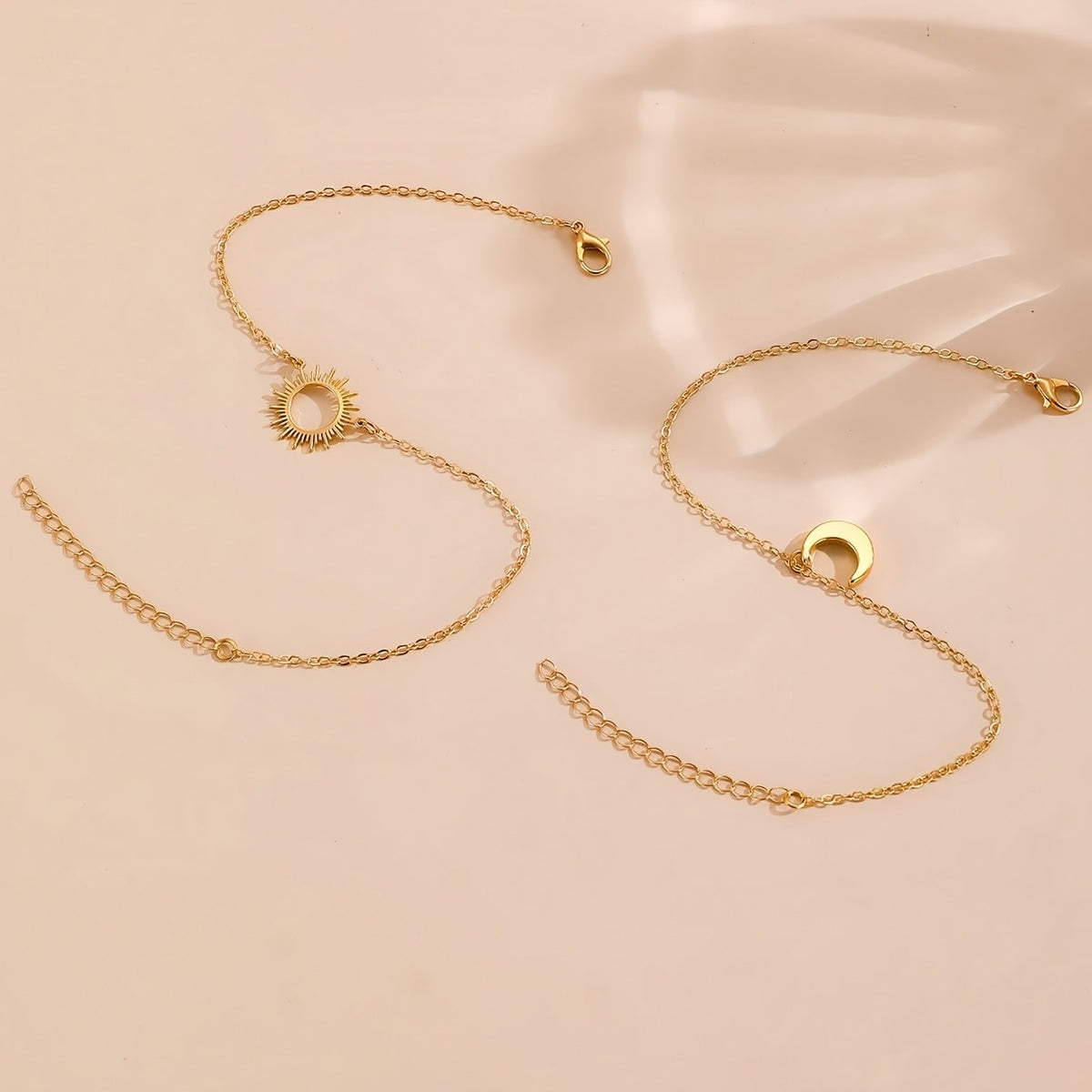 Dainty Sun Moon Layered Anklet