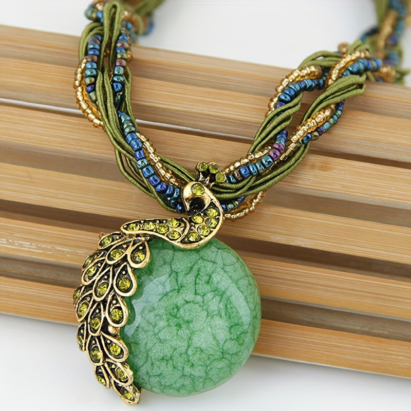 Boho Peacock Pendant Necklace