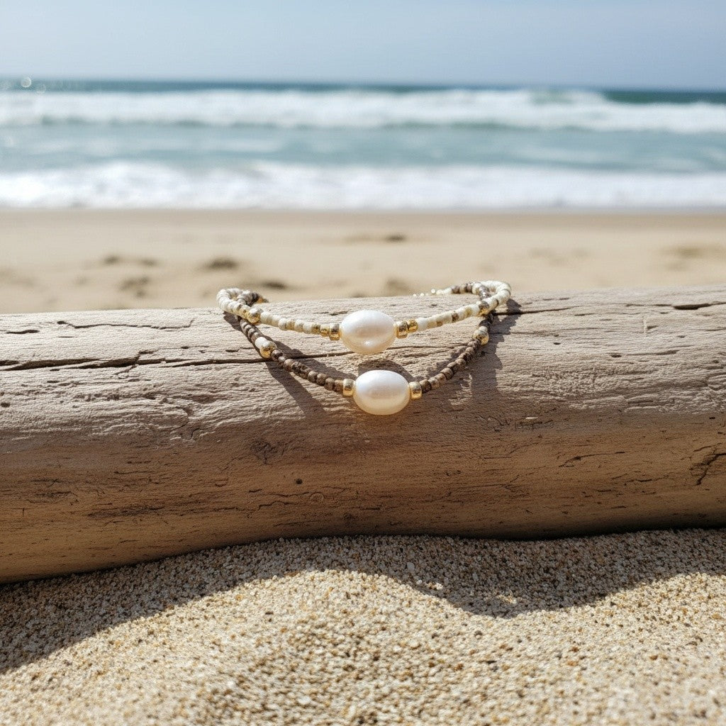 2pc Boho Faux Pearl Bracelet Set