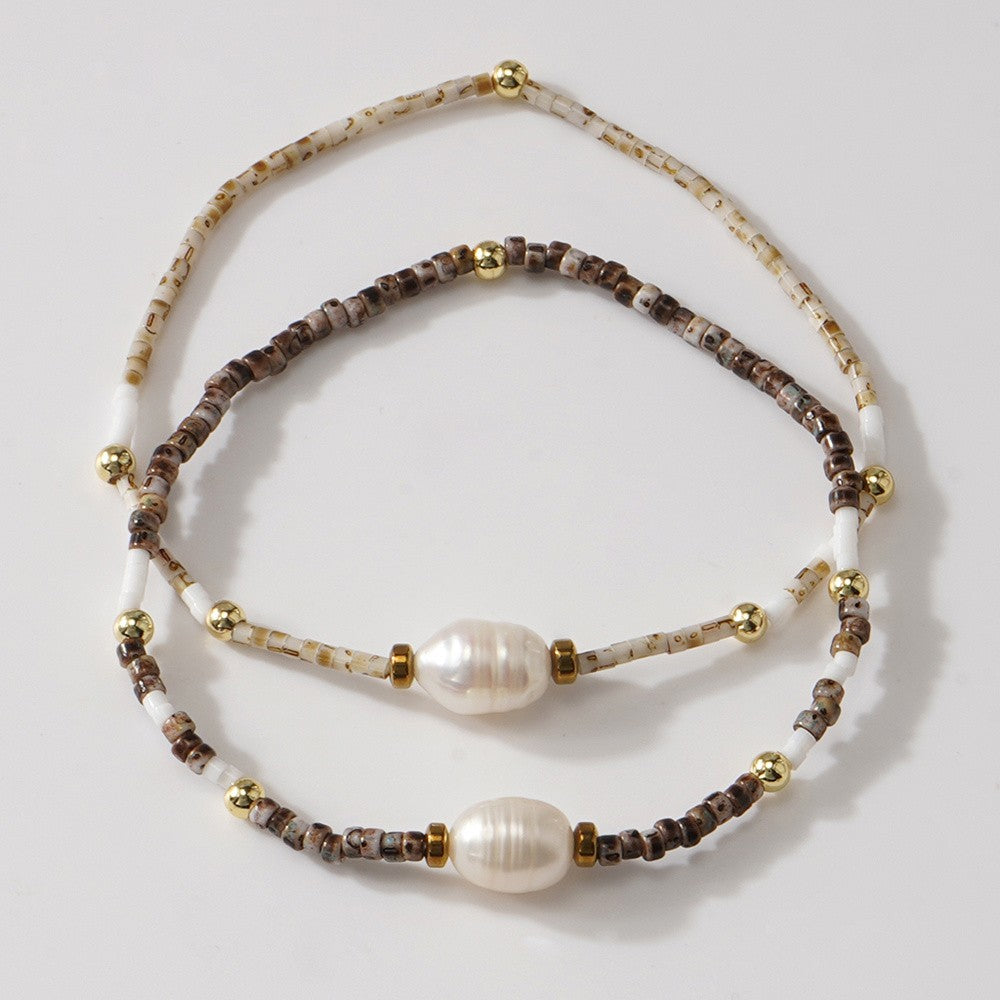 2pc Boho Faux Pearl Bracelet Set