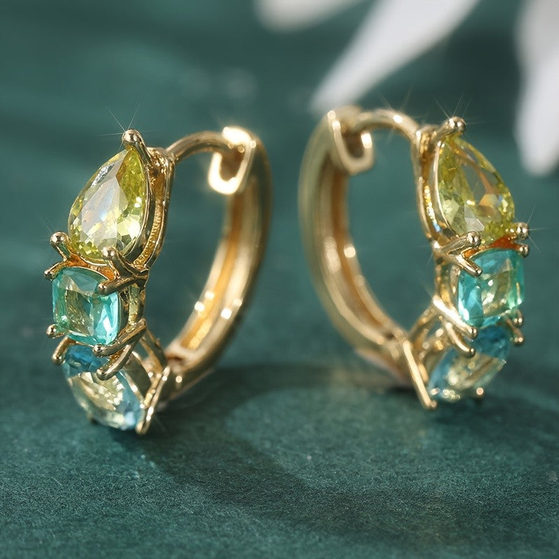 Classy Multi-Stone Hoop Earrings