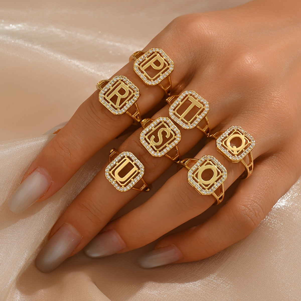 Classy Square Zircon Initial Ring