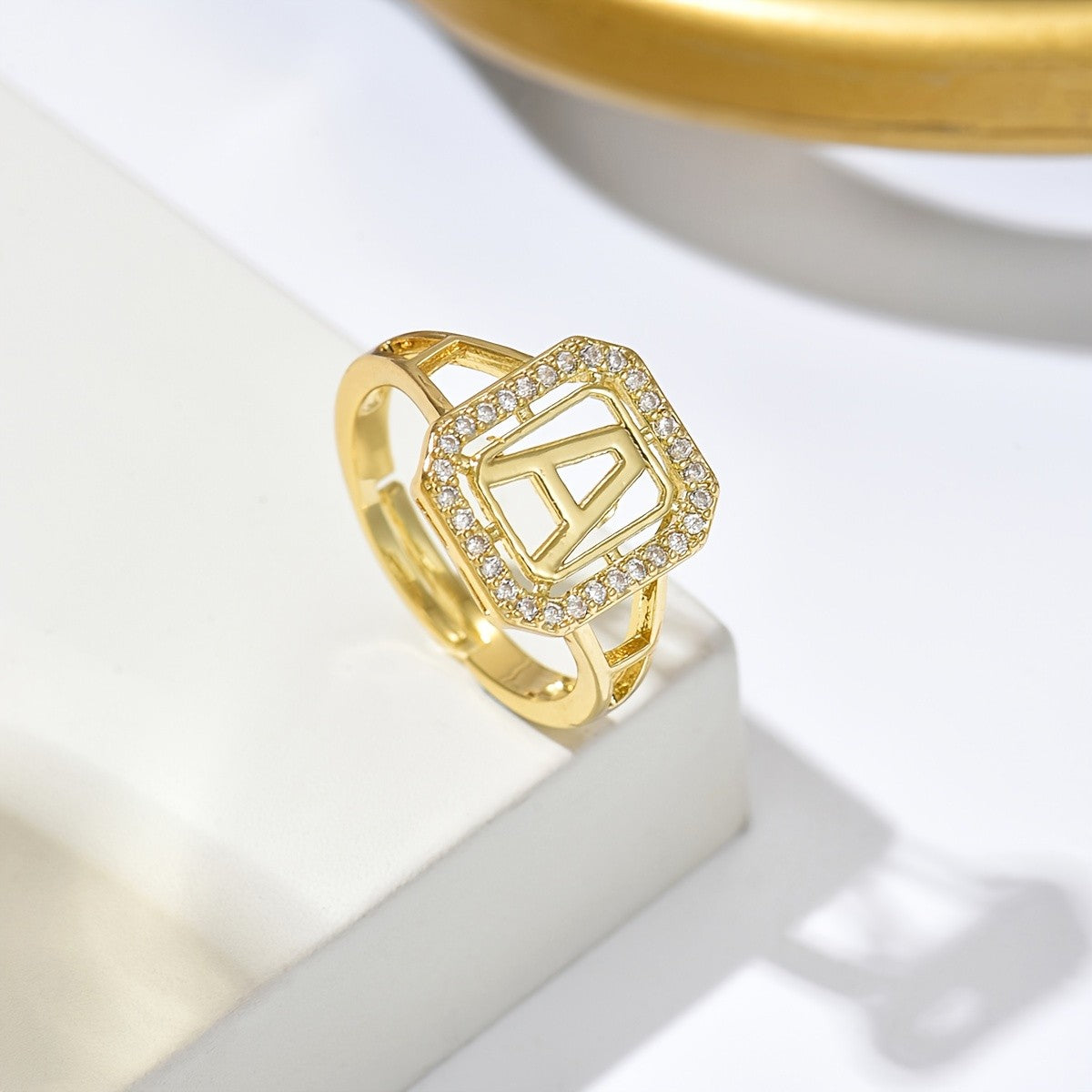Classy Square Zircon Initial Ring