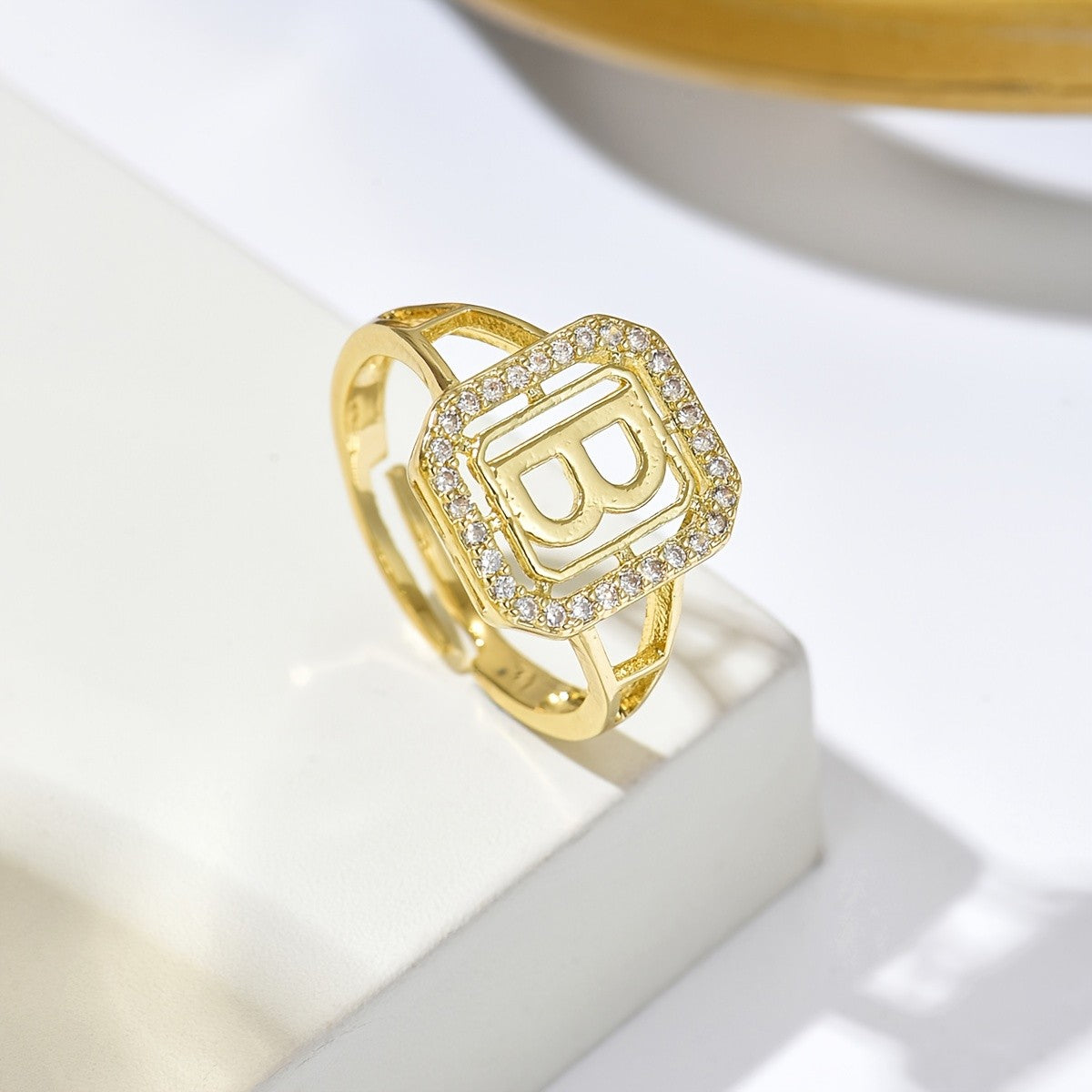 Classy Square Zircon Initial Ring