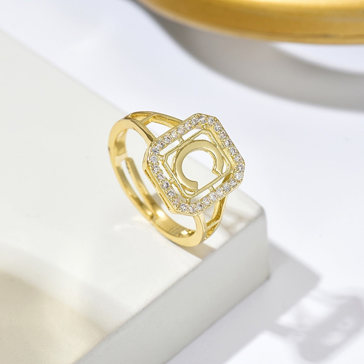 Classy Square Zircon Initial Ring