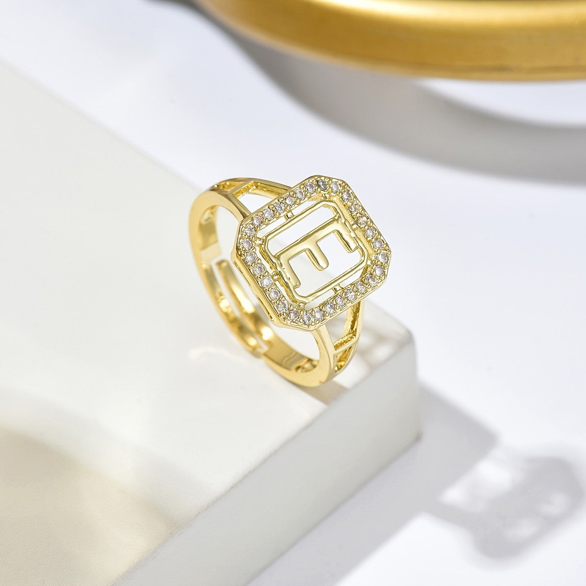 Classy Square Zircon Initial Ring
