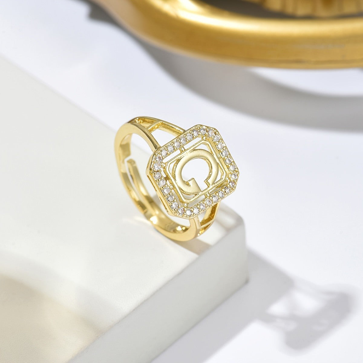 Classy Square Zircon Initial Ring