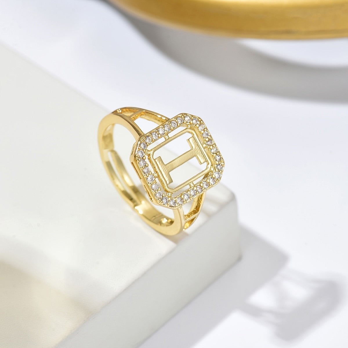 Classy Square Zircon Initial Ring
