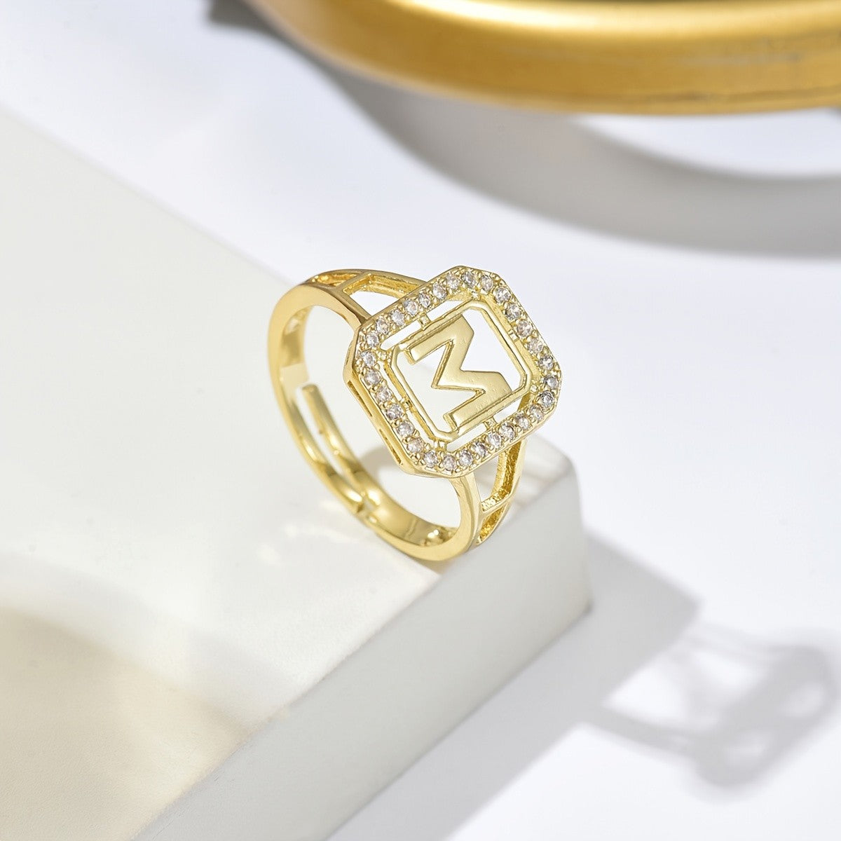 Classy Square Zircon Initial Ring