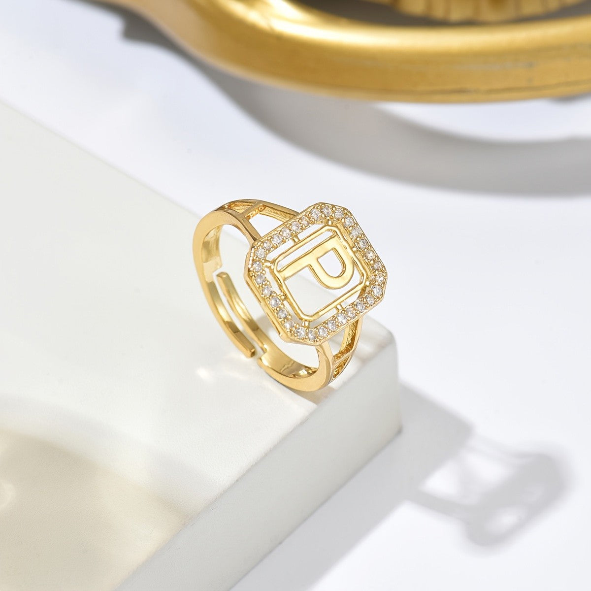 Classy Square Zircon Initial Ring