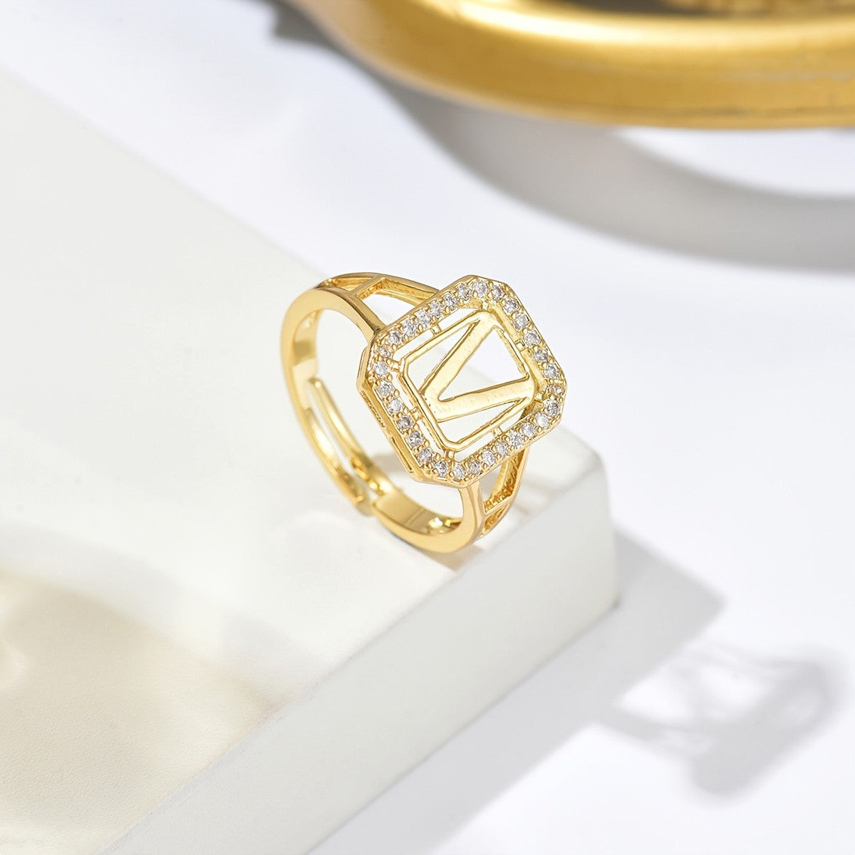 Classy Square Zircon Initial Ring