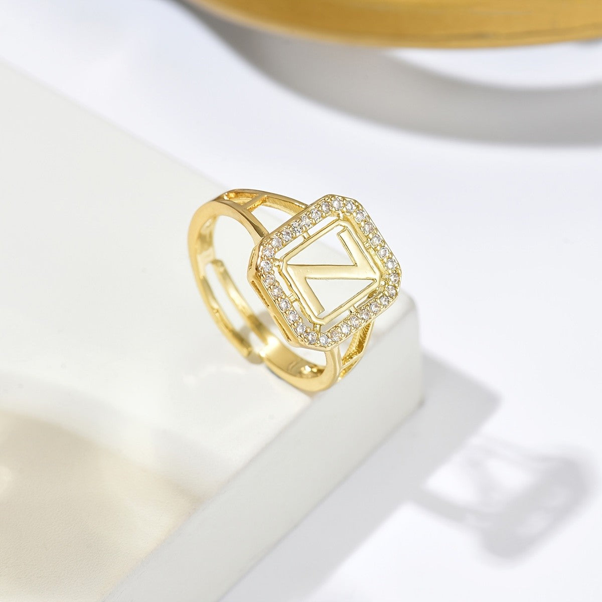 Classy Square Zircon Initial Ring