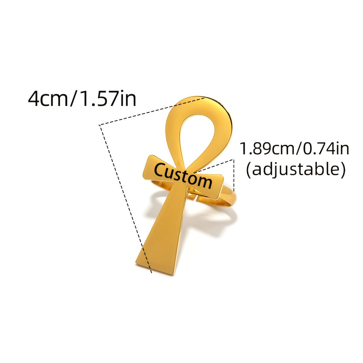 Classy Custom Name Ankh Ring