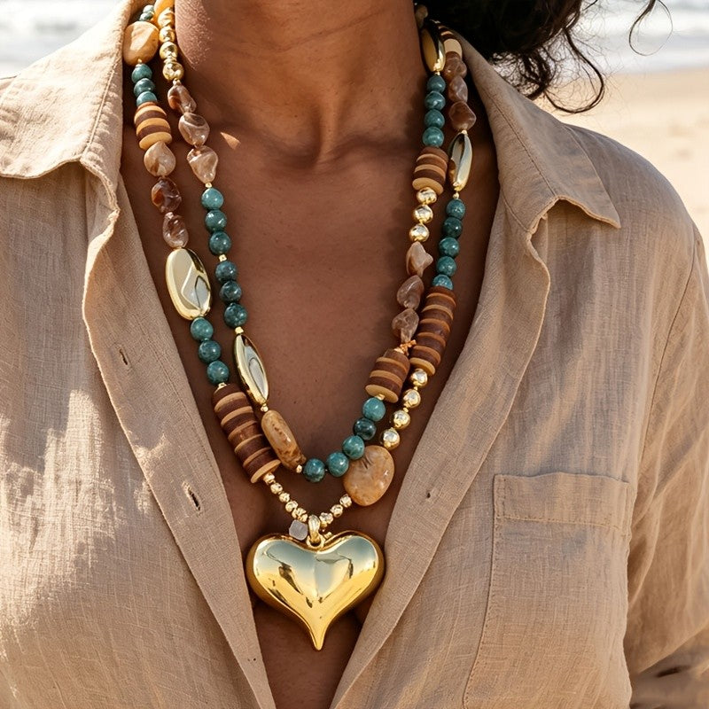 Boho Layered Heart Pendant Necklace