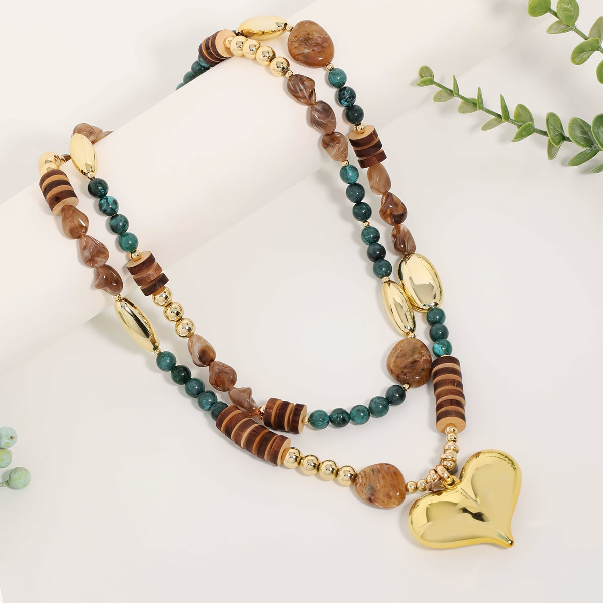 Boho Layered Heart Pendant Necklace
