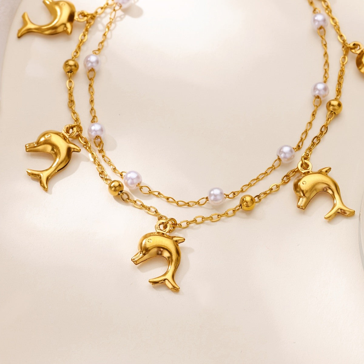 18k Boho Dolphin Pearl Anklet